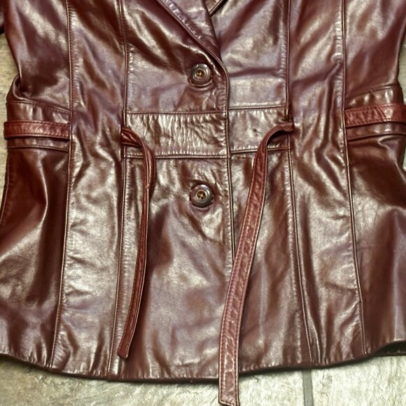 LEATHER REDISH/BROWN JACKET WILSON VINTAGE WAIST TIE/FRONT BUTTON WOMEN'S 10... - Picture 4 of 8